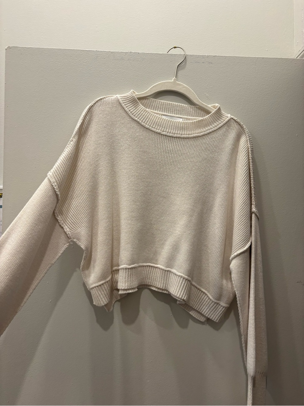 Pink Rose Cream Cropped Crewneck Sweater